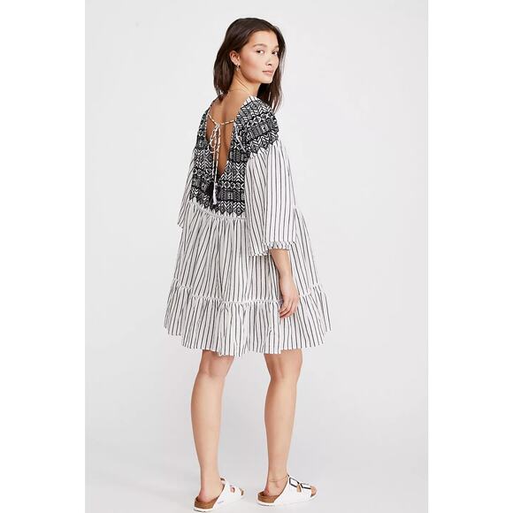 Free People Dresses & Skirts - Free People Dress Lola Mini Embroidered Boho Sundress Flowy XS Beachy Striped